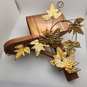 Vintage Home Interiors Copper & Wood Mailbox Shelf With Brass Leaves Pre-Owned